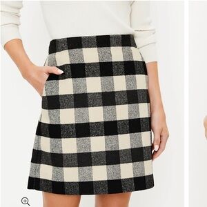 NWT Ann Taylor LOFT Wool Buffalo Plaid Skirt Pocket Black White Winter Lined